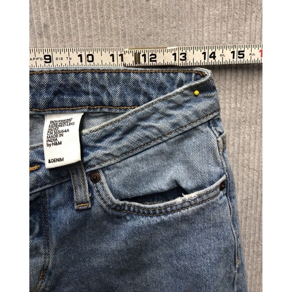 H&M Denim Boyfriend Jeans 25/32 Low Waist Tapered Leg Stained Factory Destroyed - Picture 7 of 15
